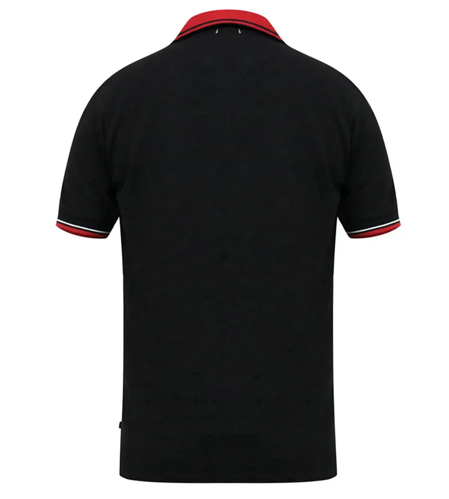 D555 Big Mens Black Pique Polo Shirt With Cuff and Collar Tipping (CHESTER)